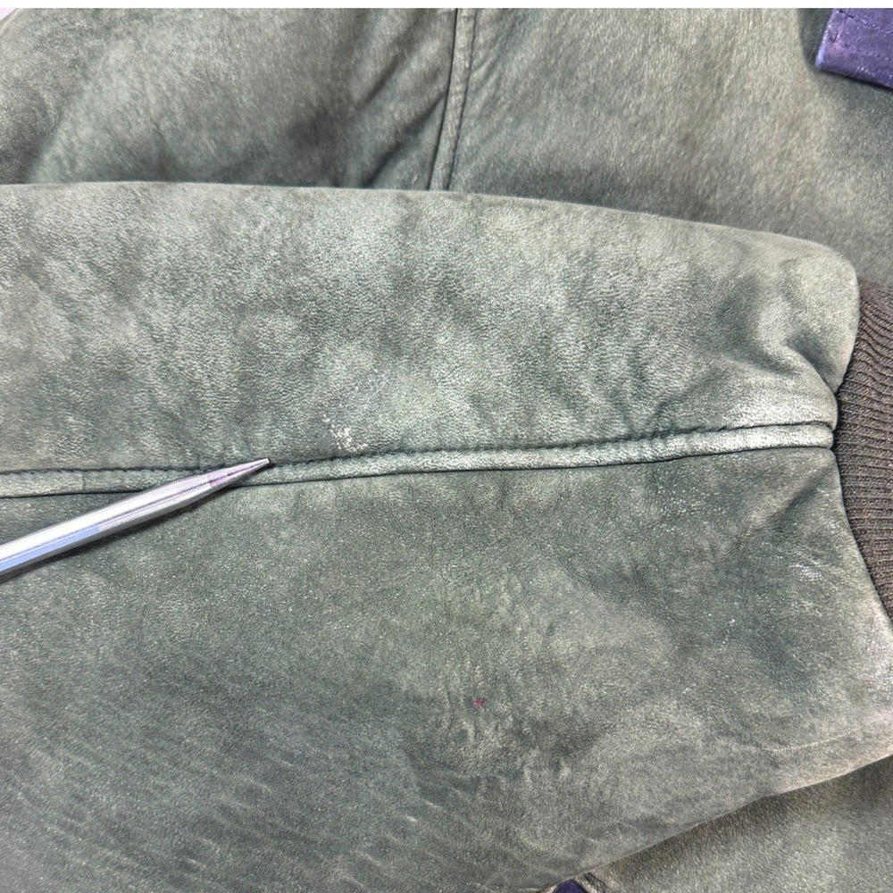 L.L. Bean Bomber Jacket Mens L Green Nubuck Leather Thinsulate Plaid Vintage - Picture 16 of 16